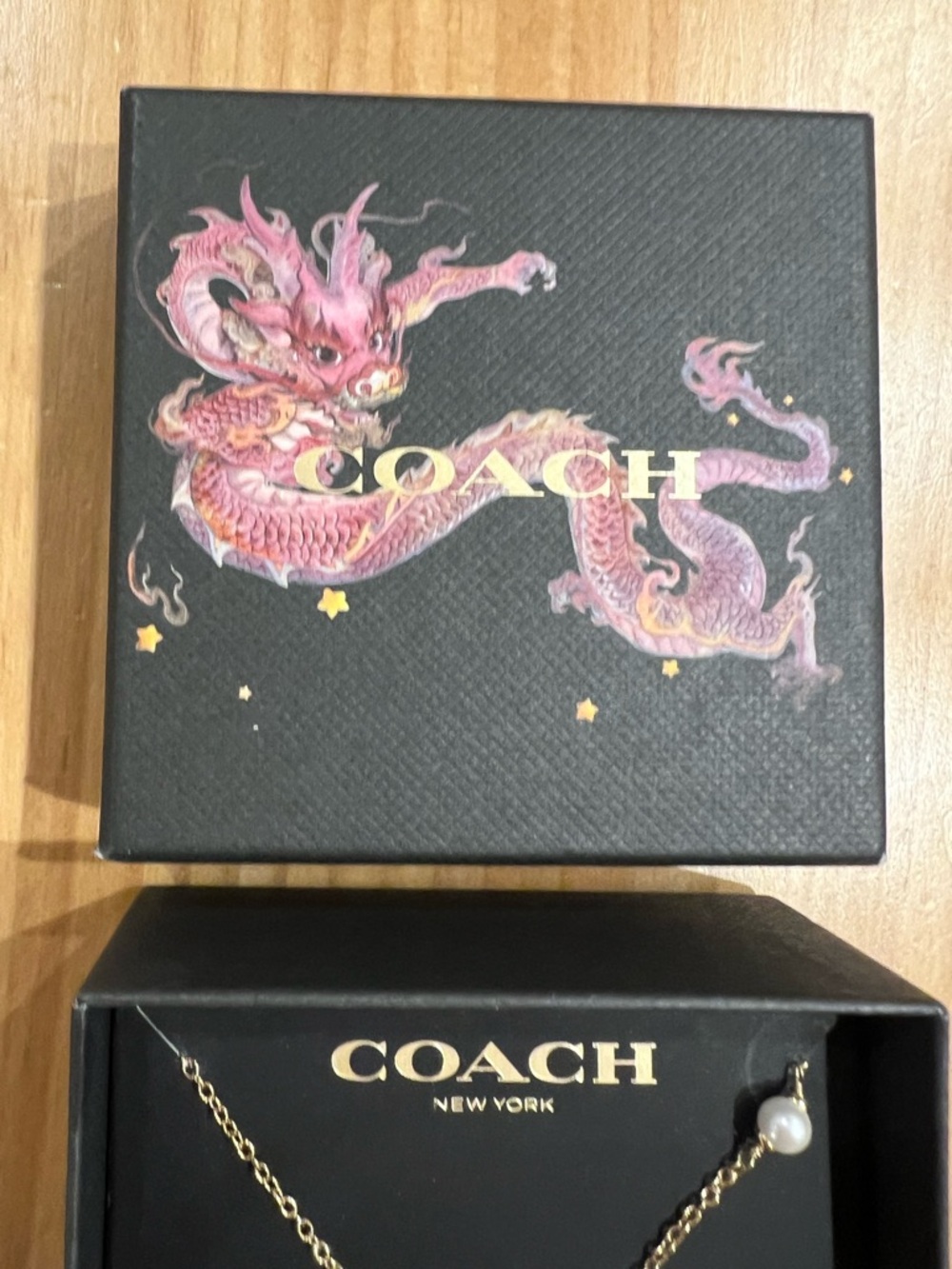 Coach Lunar New Year Dragon Gold-tone Charm Necklace w Pearl Asia Price Firm - Picture 2 of 6